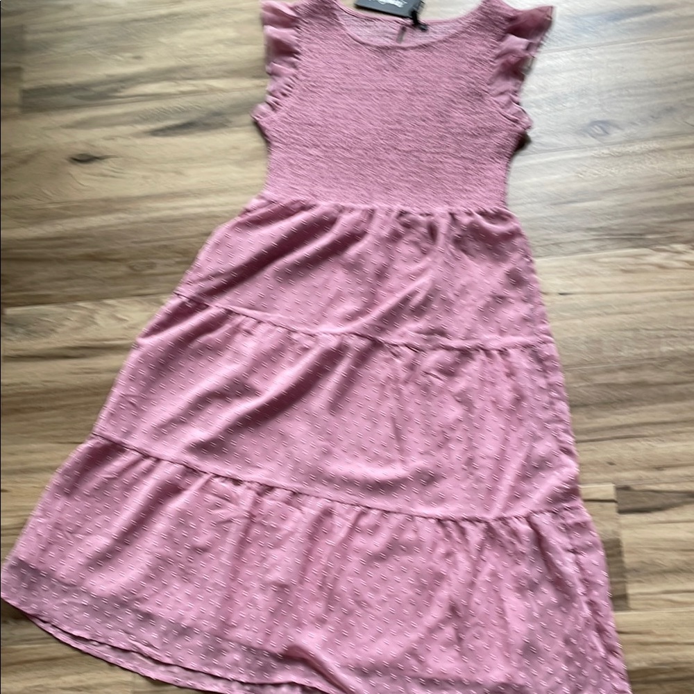 NWT Pink Ruffled Swiss Dot Sleeveless Dress - Size Large